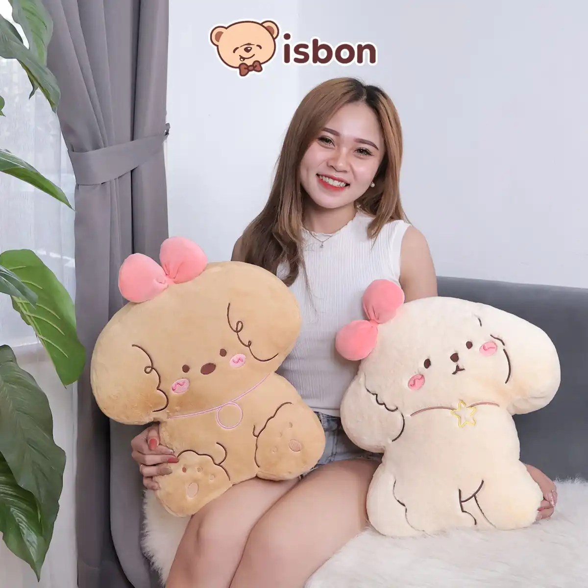 ISTANA BONEKA Bantal Sofa Anjing Pudel Shape Pillow Pita Pink Nyaman Sandaran Punggung Bantal Kepala Hadiah Spesial Ulang Tahun Cowok Cewek