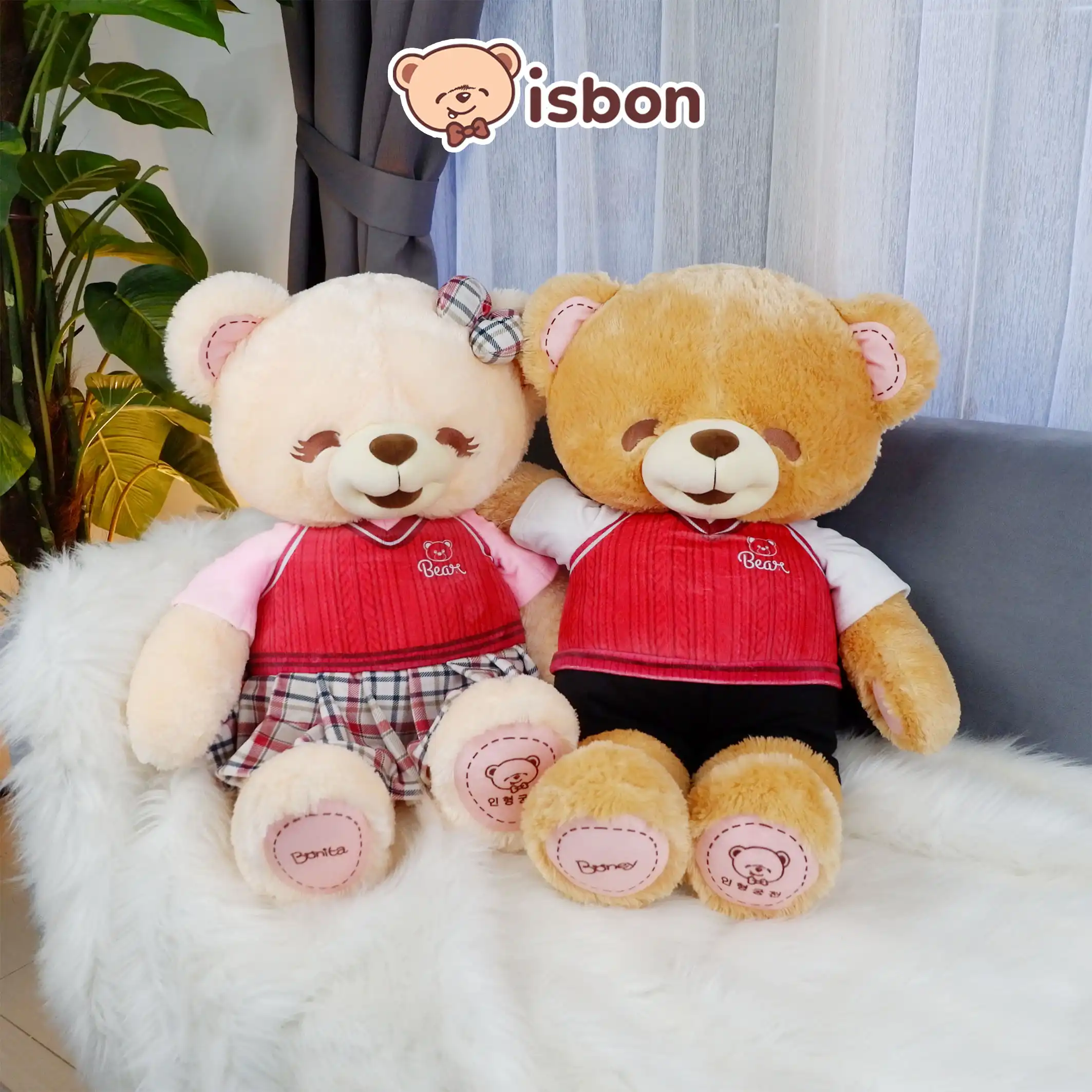 ISTANA BONEKA Beruang Boney Bonita Seragam RED 25inch 63cm Baju School Day Biru Bahan Premium Cocok Untuk Hadiah Mainan Anak