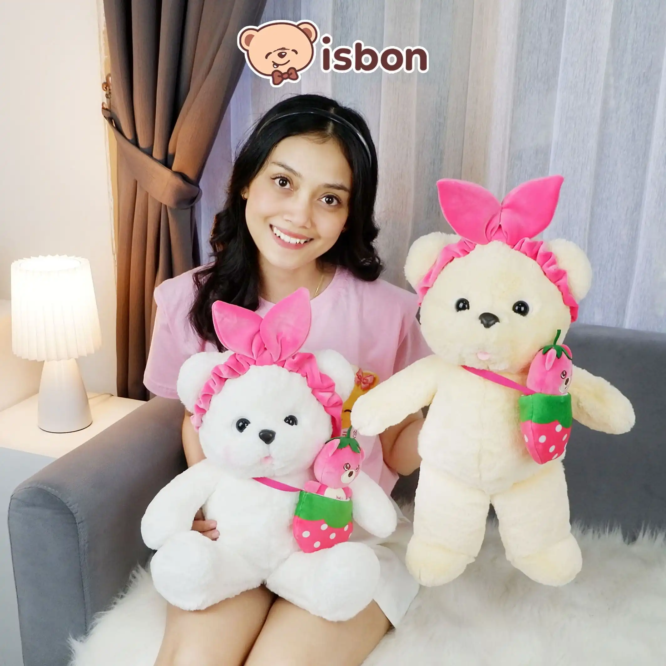 ISTANA BONEKA Beruang Floopy Merry With Bando dan Tas Karakter Beruang Lucu Cocok Untuk Hadiah