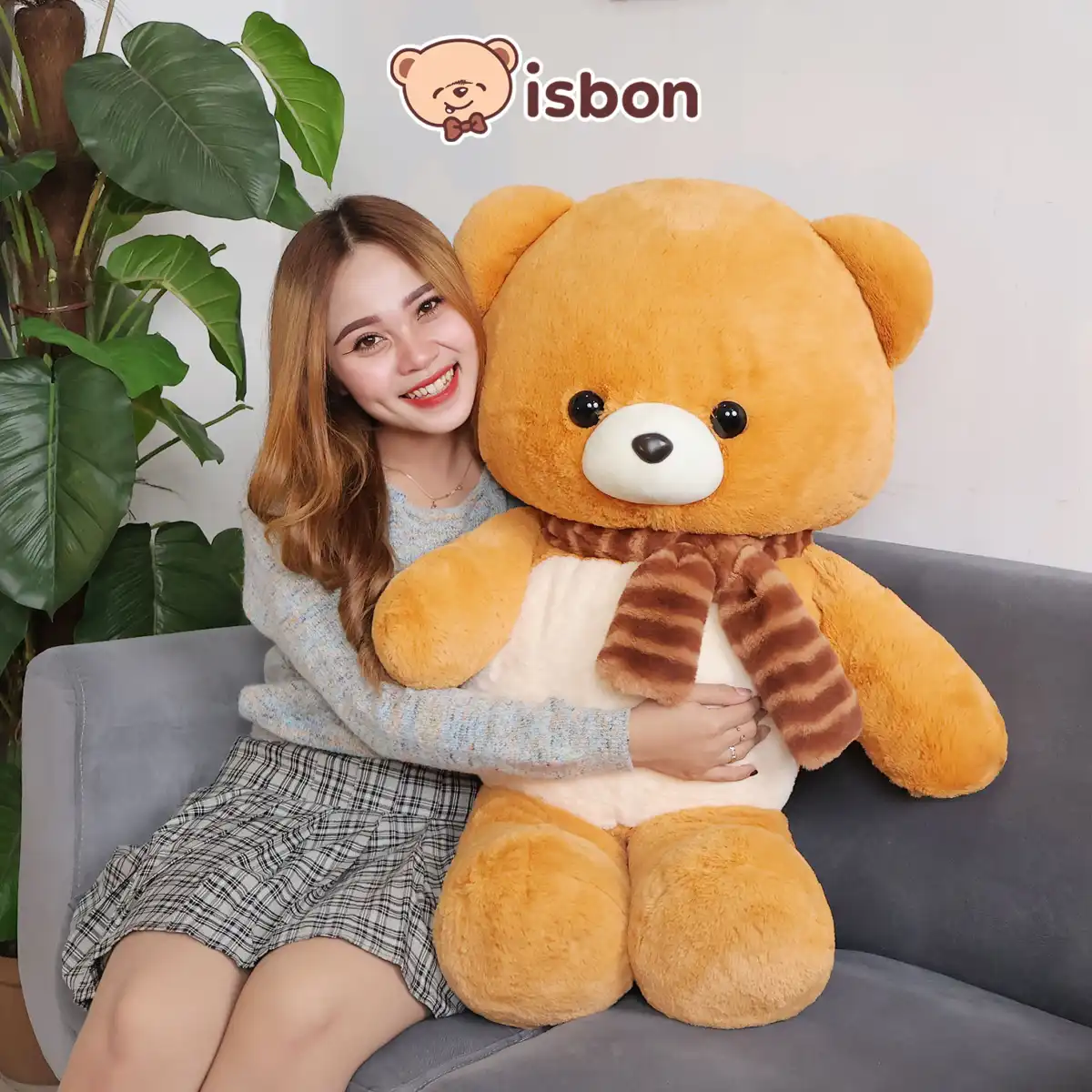 ISTANA BONEKA Beruang Floppy Choco Bear 33in with Syal Jumbo Mainan Anak Hadiah Ulang Tahun Anniversary Cowok Cewek Couple