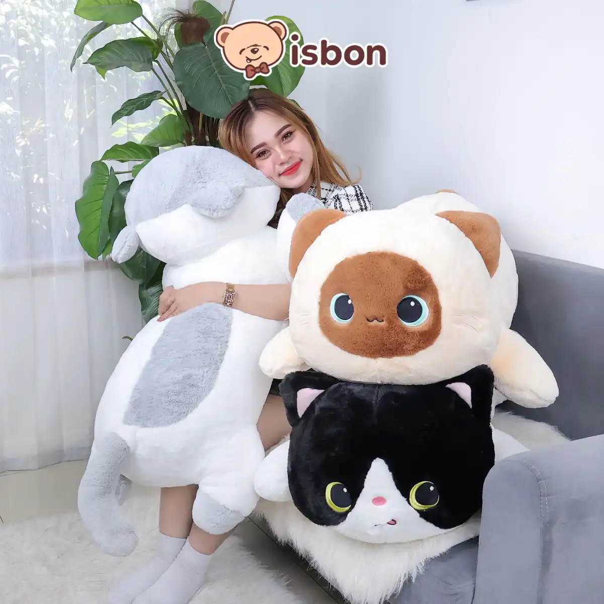 ISTANA BONEKA Kucing Tidur LY Friendly Cat Jumbo 33in Bulu Halus Sandaran Tidur Mainan Anak Cowok Cewek Hadiah Ulang Tahun