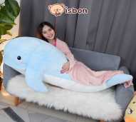 ISTANA BONEKA Ikan Paus Biru Whale Bolster 1,2 meter With Selimut Empuk Untuk Tiduran Bahan Lembut Halus